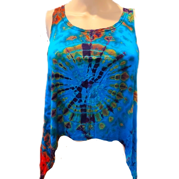 TIE DYE Stretchy Rayon Hippie Hi Lo Top**11 Colors Avail.*** O/S - Picture 3 of 12
